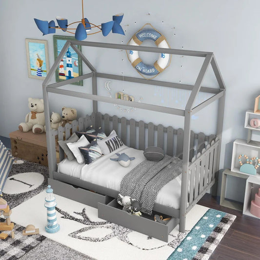 Kids Bed: 2 Drawer Solid Wood Canopy Bed