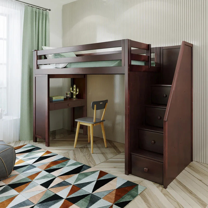 Kids Bed: 4 Drawer Solid Wood Loft Bed with Built-in-Desk