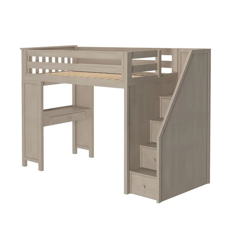Kids Bed: 4 Drawer Solid Wood Loft Bed with Built-in-Desk