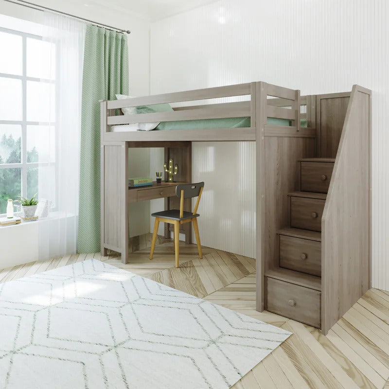 Kids Bed: 4 Drawer Solid Wood Loft Bed with Built-in-Desk