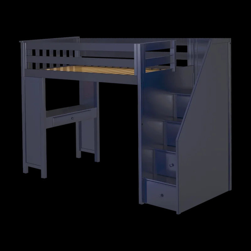 Kids Bed: 4 Drawer Solid Wood Loft Bed with Built-in-Desk