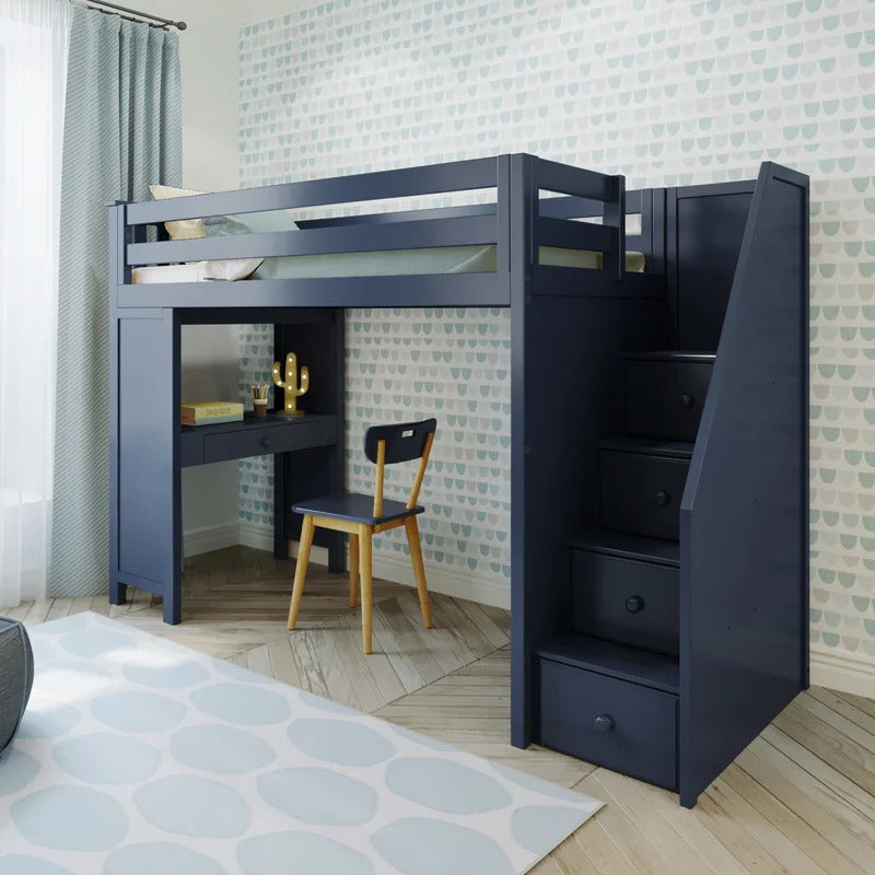 Kids Bed: 4 Drawer Solid Wood Loft Bed with Built-in-Desk