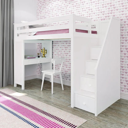 Kids Bed: 4 Drawer Solid Wood Loft Bed with Built-in-Desk