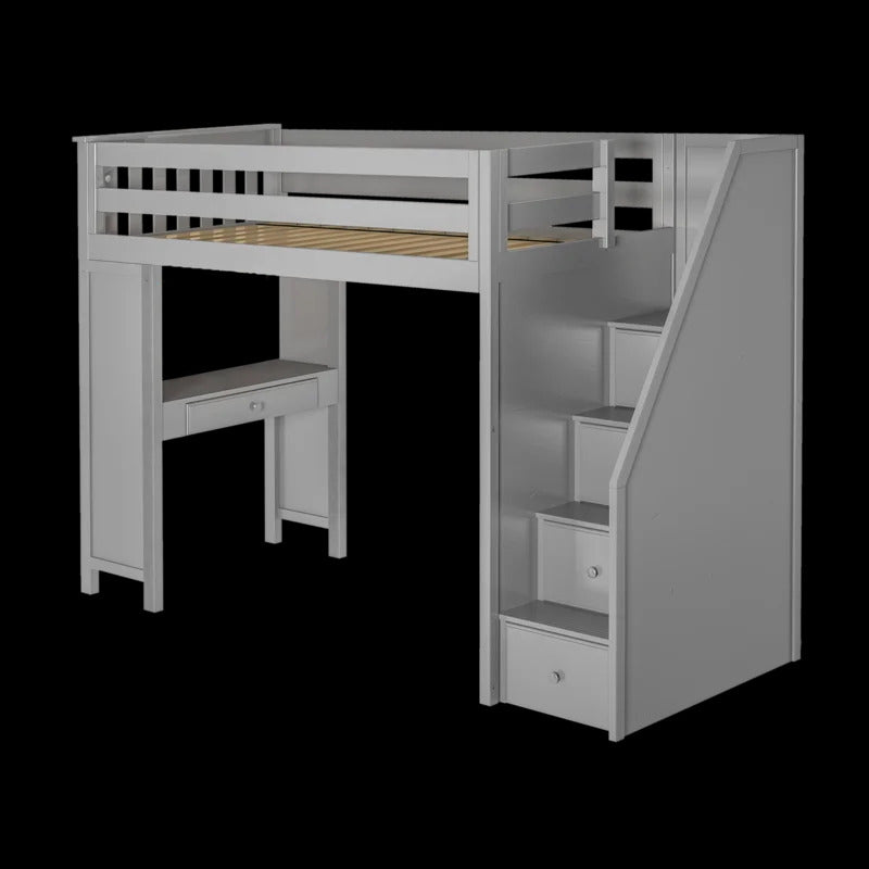 Kids Bed: 4 Drawer Solid Wood Loft Bed with Built-in-Desk