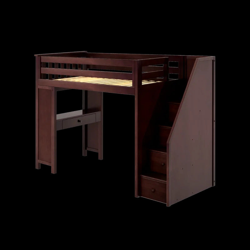 Kids Bed: 4 Drawer Solid Wood Loft Bed with Built-in-Desk
