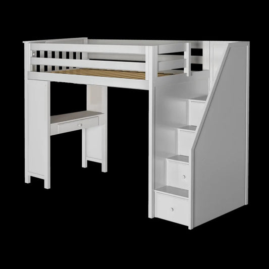 Kids Bed: 4 Drawer Solid Wood Loft Bed with Built-in-Desk