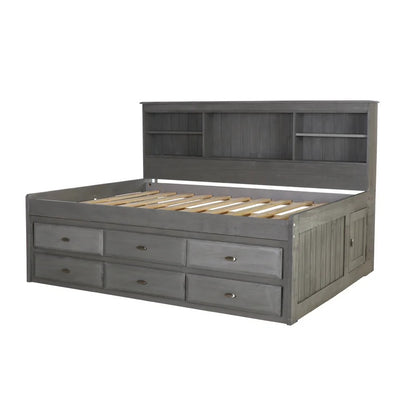 Kids Bed: 6 Drawer Solid Wood Daybed with Bookcase