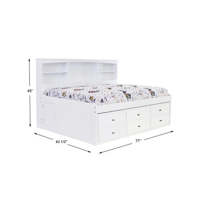 Kids Bed: 6 Drawer Solid Wood Daybed with Bookcase