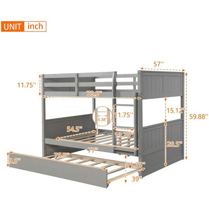 Kids Bed: Full Solid Wood Standard Bunk Bed with Trundle