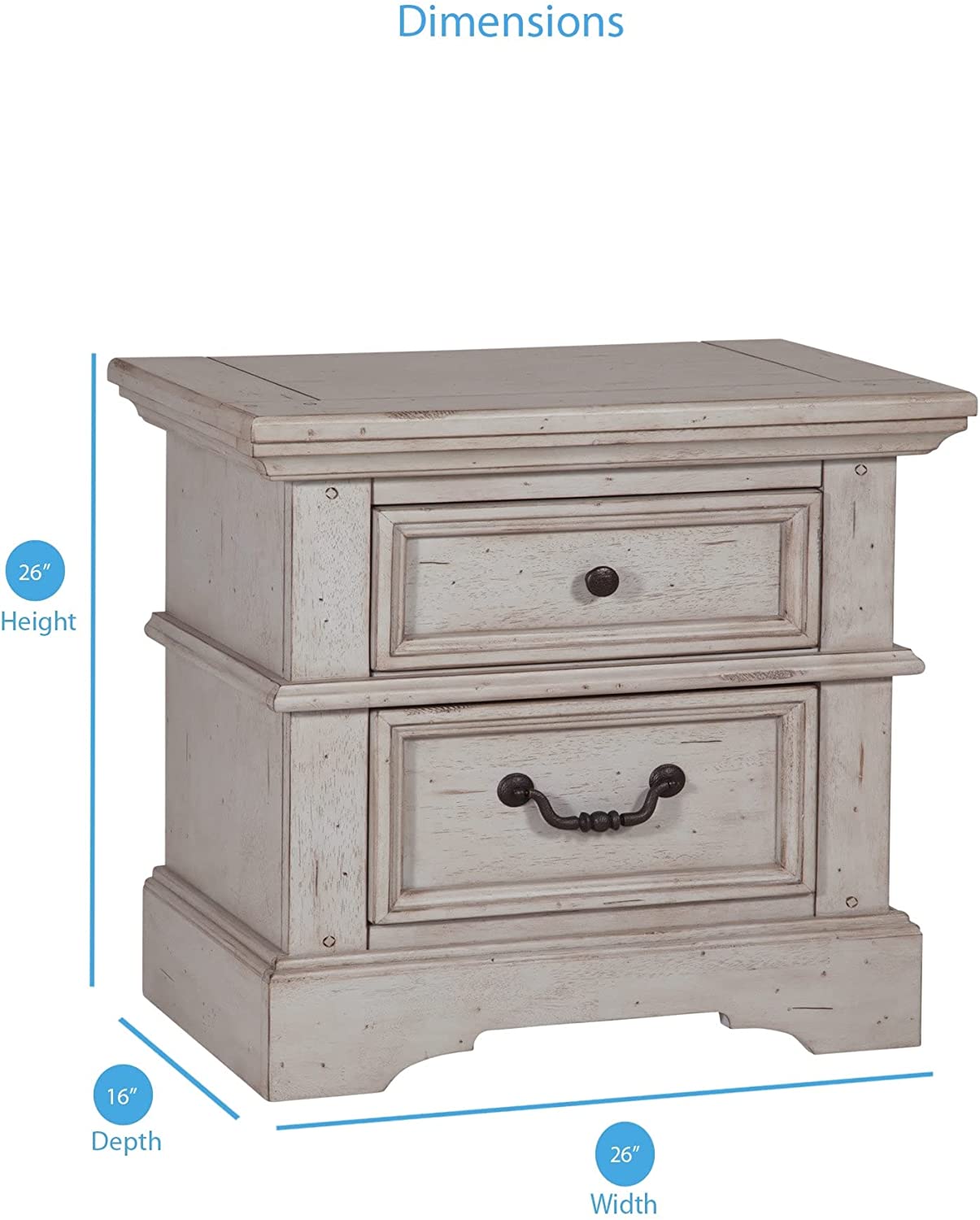 Kids Nightstands: Antique Grey 2 Drawer Nightstand