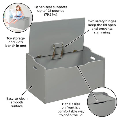 Kids Toy Storage Unit: Basket Gray Bench Top Toy Chest