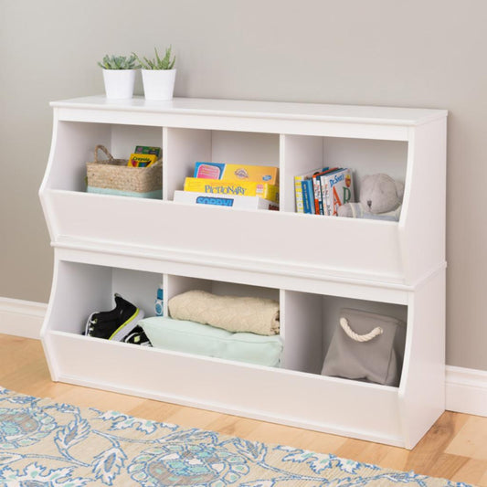 Kids Toy Storage Unit: Stacked 6 Bin Storage Cubby