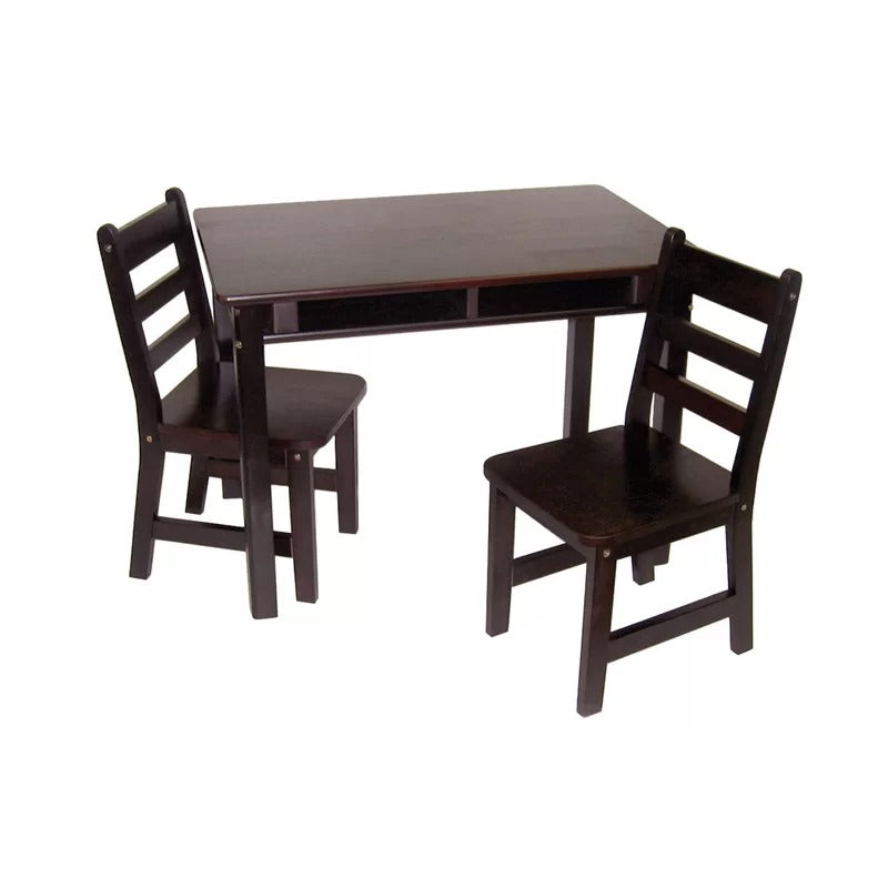 Kids Writing Table: 3 Piece Solid Wood Rectangular Play / Activity Table and Chair Set