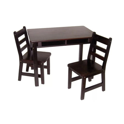 Kids Writing Table: 3 Piece Solid Wood Rectangular Play / Activity Table and Chair Set