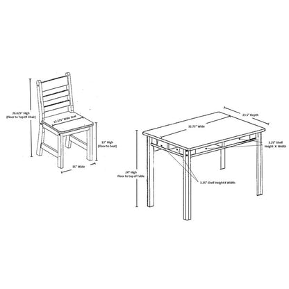 Kids Writing Table: 3 Piece Solid Wood Rectangular Play / Activity Table and Chair Set