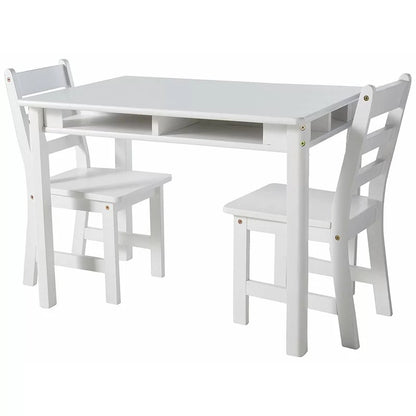 Kids Writing Table: 3 Piece Solid Wood Rectangular Play / Activity Table and Chair Set