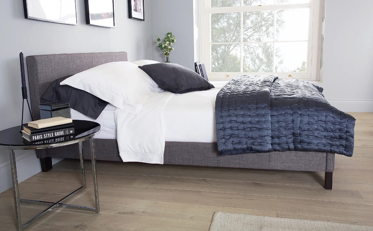 King Size Bed:Berlin Style Grey Fabric Double Bed