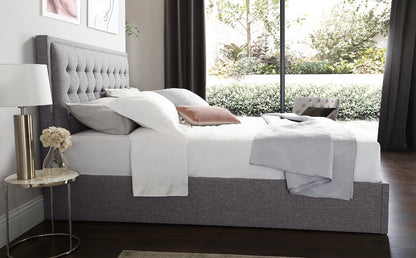 King Size Bed: Florce Grey Fabric Double Bed