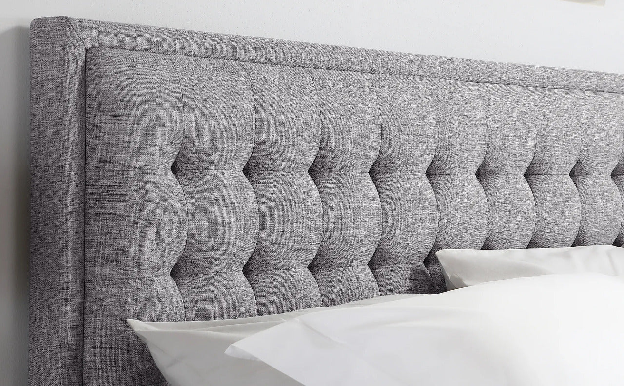 King Size Bed: Florce Grey Fabric Double Bed