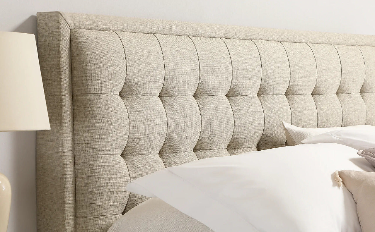 King Size Bed: Florce Oatmeal Fabric Double Bed