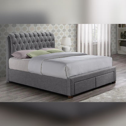King Size Bed Grey Fabric 2 Drawer King Size Bed