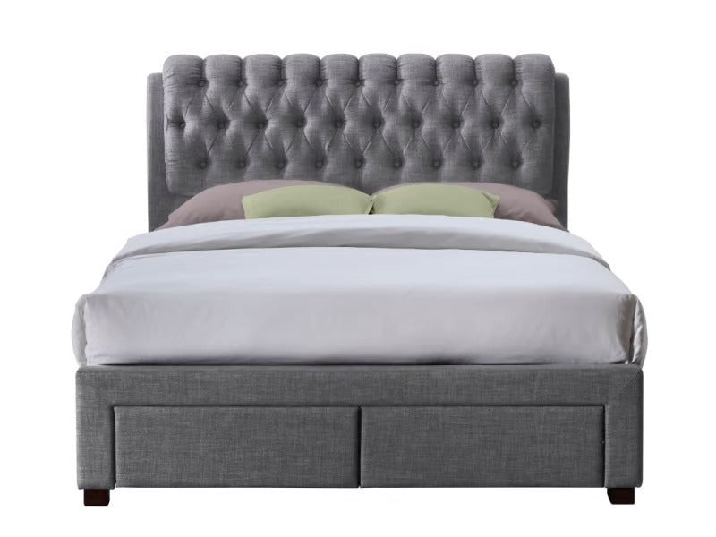 King Size Bed Grey Fabric 2 Drawer King Size Bed