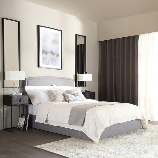 King Size Bed: Grey Fabric King Size Double Bed