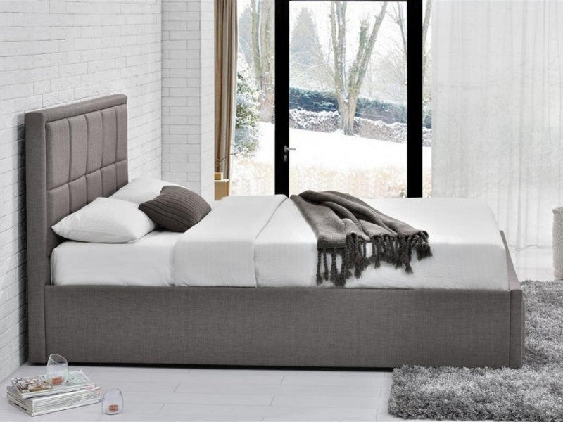 King Size Bed: Grey Fabric Ottoman King Size Bed