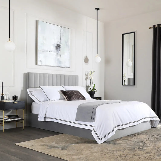  King Size Bed: Grey Velvet King Size Double Bed