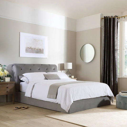 King Size Bed: Upholstered Grey King Size Double Bed