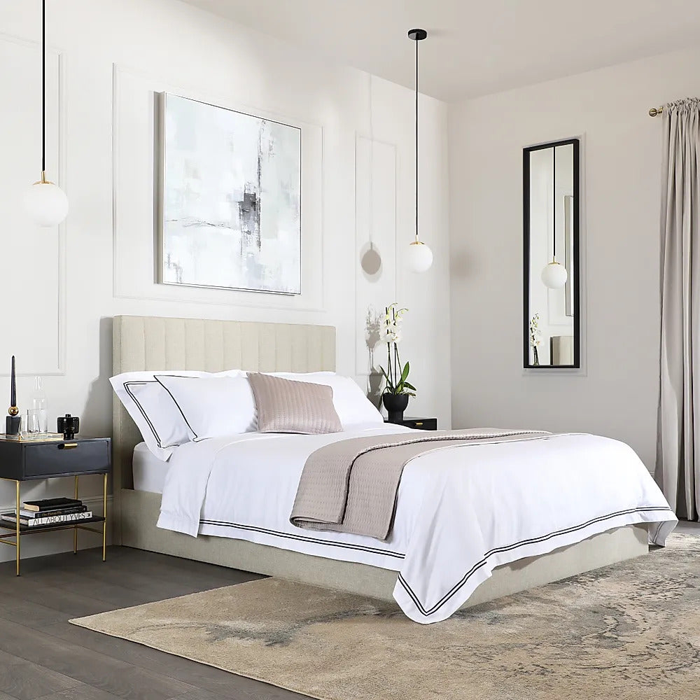 King Size Bed: Oatmeal Fabric King Size Bed