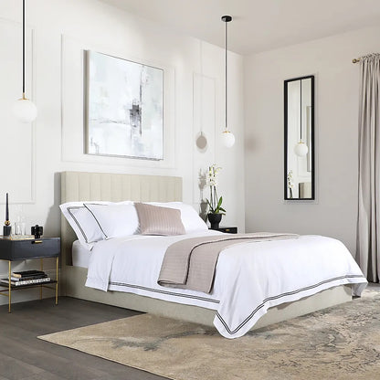  King Size Bed: Oatmeal Fabric King Size Bed