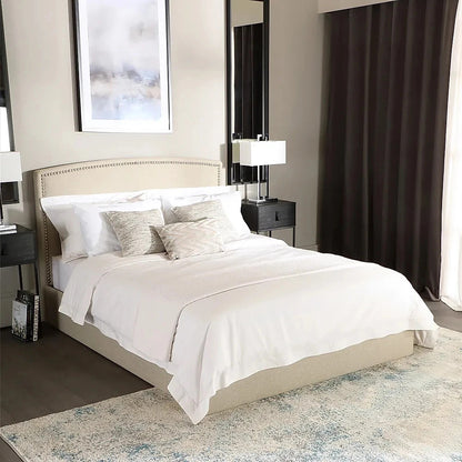 King Size Bed: Grey Fabric King Size Double Bed