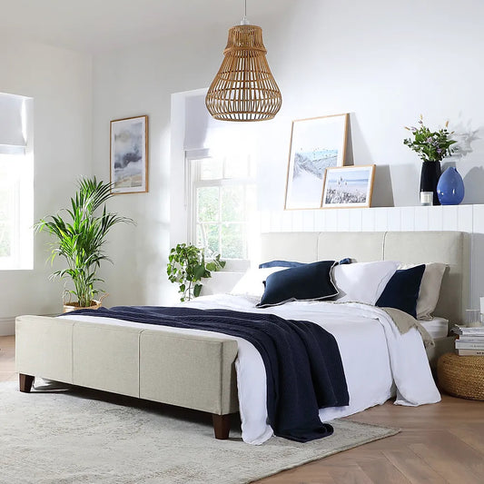 King Size Bed: Oatmeal Fabric King Size Double Bed