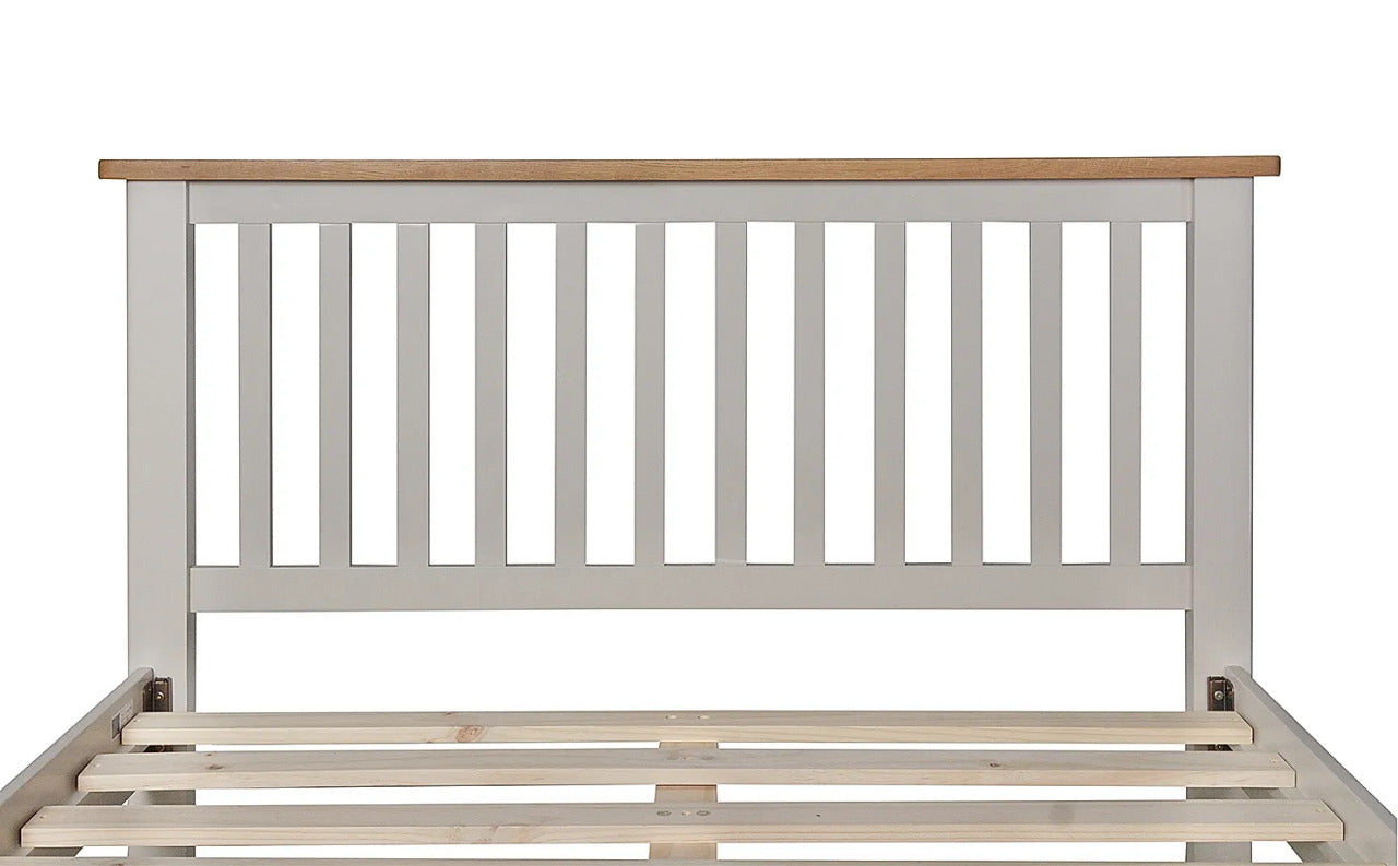  King Size Bed: Painted Grey and Oak Wooden King Size Double Bed
