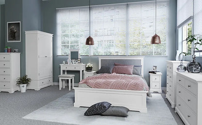 King Size Bed: Painted White Wooden King Size Double Bed
