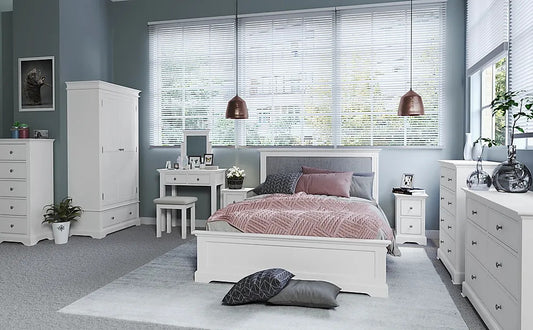 King Size Bed: Painted White Wooden King Size Double Bed