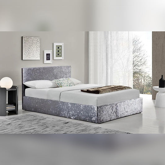King Size Bed Silver Crushed Velvet King Size Bed