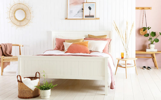 King Size Bed: White Wooden King Size Double Bed