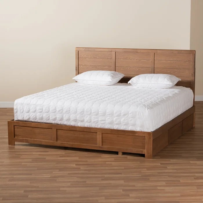King Size Bed: Wooden Platform Bed With Storage 