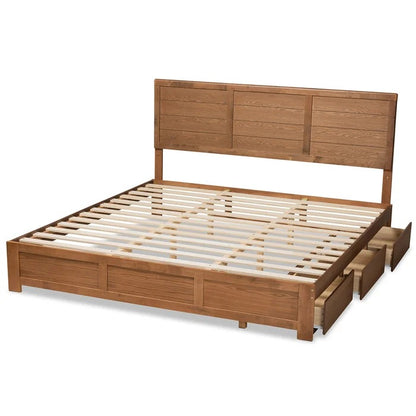King Size Bed: Wooden Platform Bed With Storage 