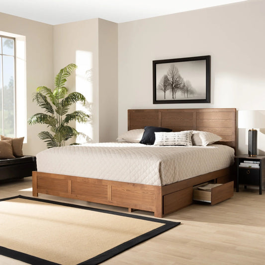 King Size Bed: Wooden Platform Bed With Storage 