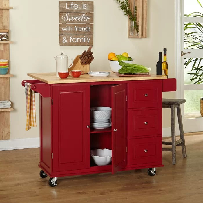 Kitchen Island Table: 53.75'' Wide Rolling Kitchen Island with Solid Wood Top