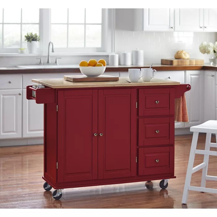 Kitchen Island Table: 53.75'' Wide Rolling Kitchen Island with Solid Wood Top