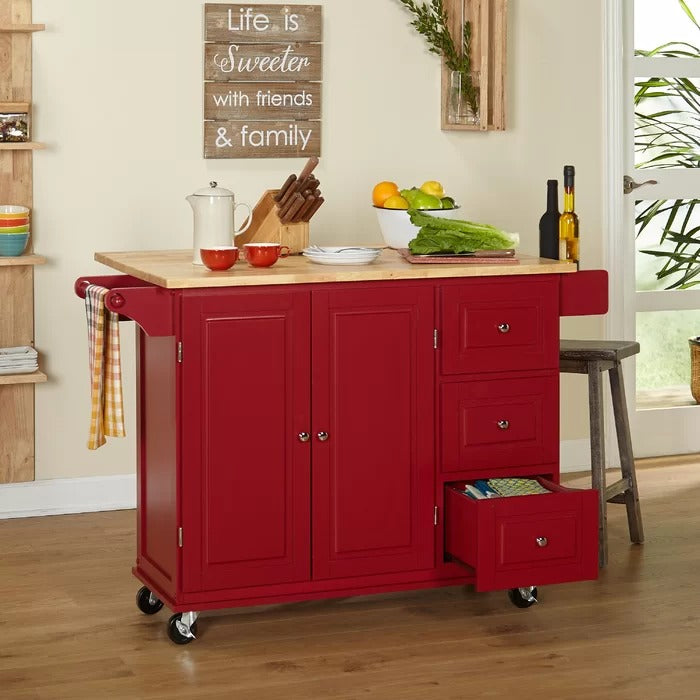 Kitchen Island Table: 53.75'' Wide Rolling Kitchen Island with Solid Wood Top