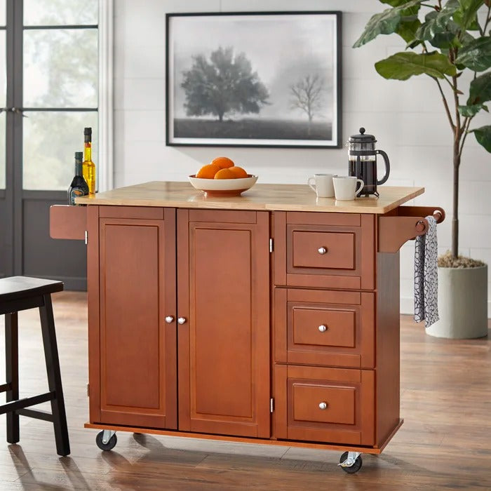 Kitchen Island Table: 53.75'' Wide Rolling Kitchen Island with Solid Wood Top