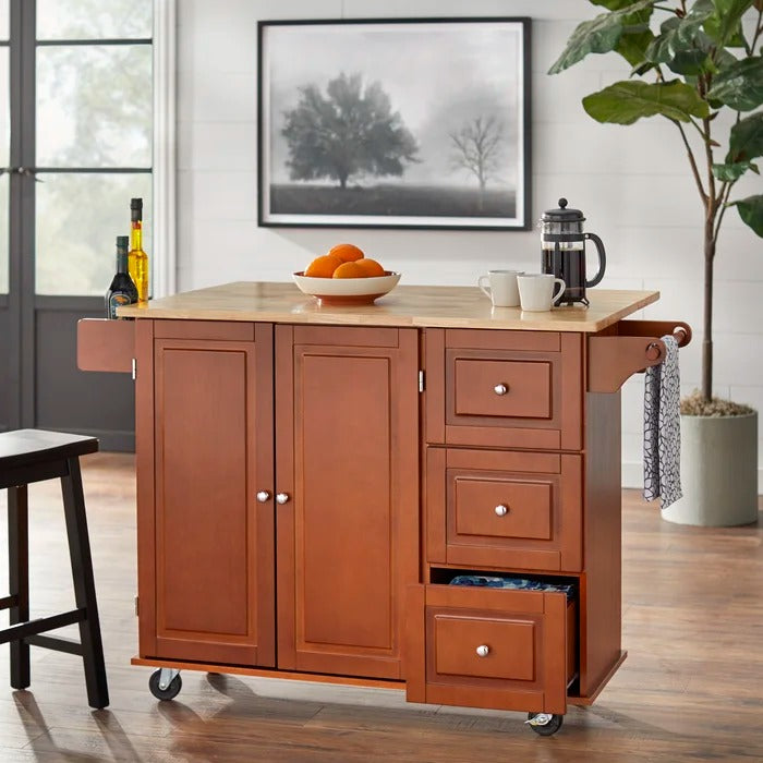 Kitchen Island Table: 53.75'' Wide Rolling Kitchen Island with Solid Wood Top