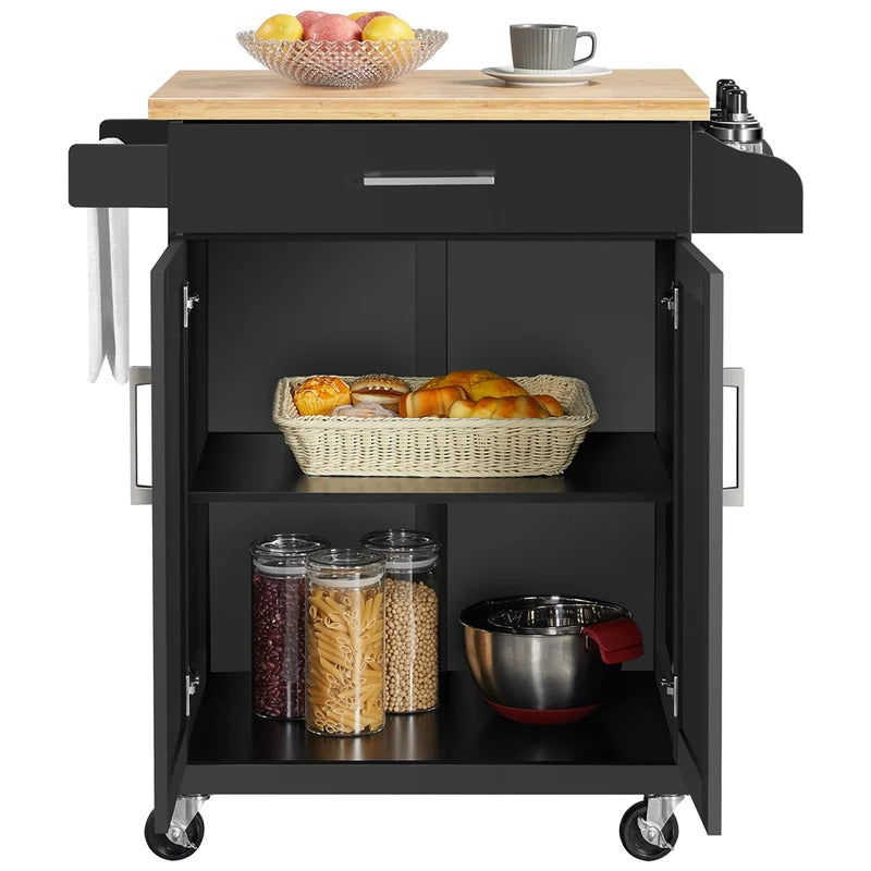 Kitchen Island: 18'' Kitchen Island with Solid Wood Top and Locking Wheels
