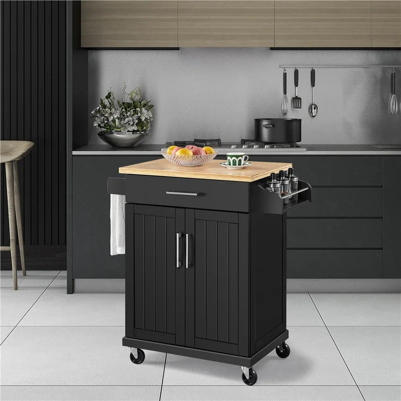 Kitchen Island: 18'' Kitchen Island with Solid Wood Top and Locking Wheels
