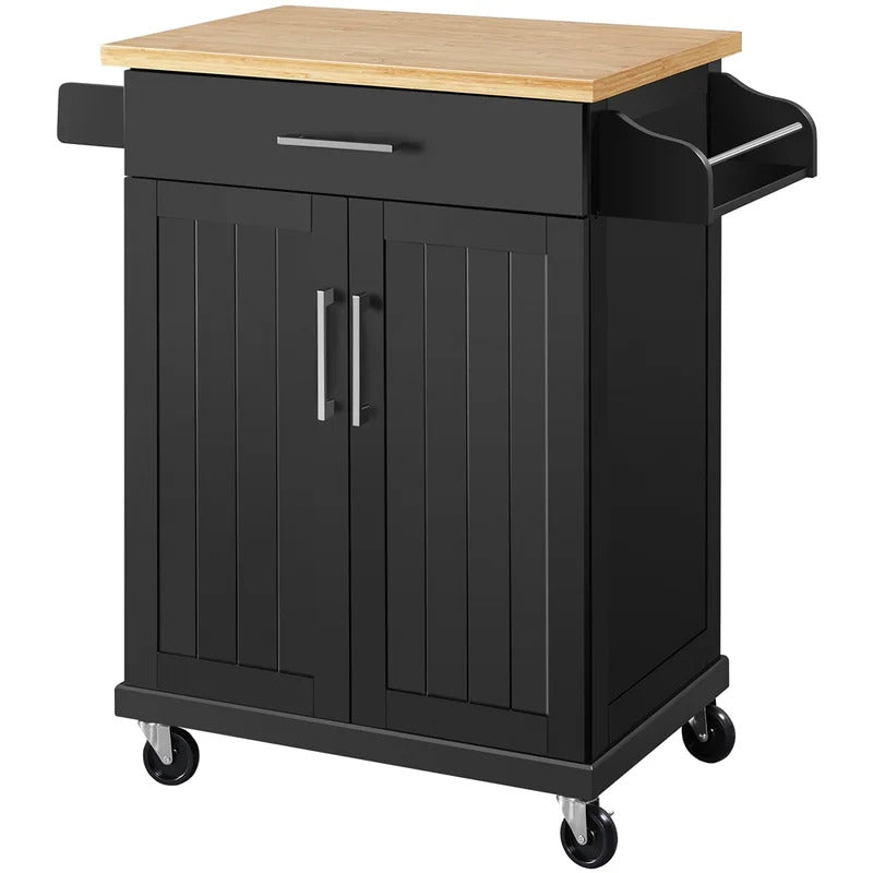 Kitchen Island: 18'' Kitchen Island with Solid Wood Top and Locking Wheels